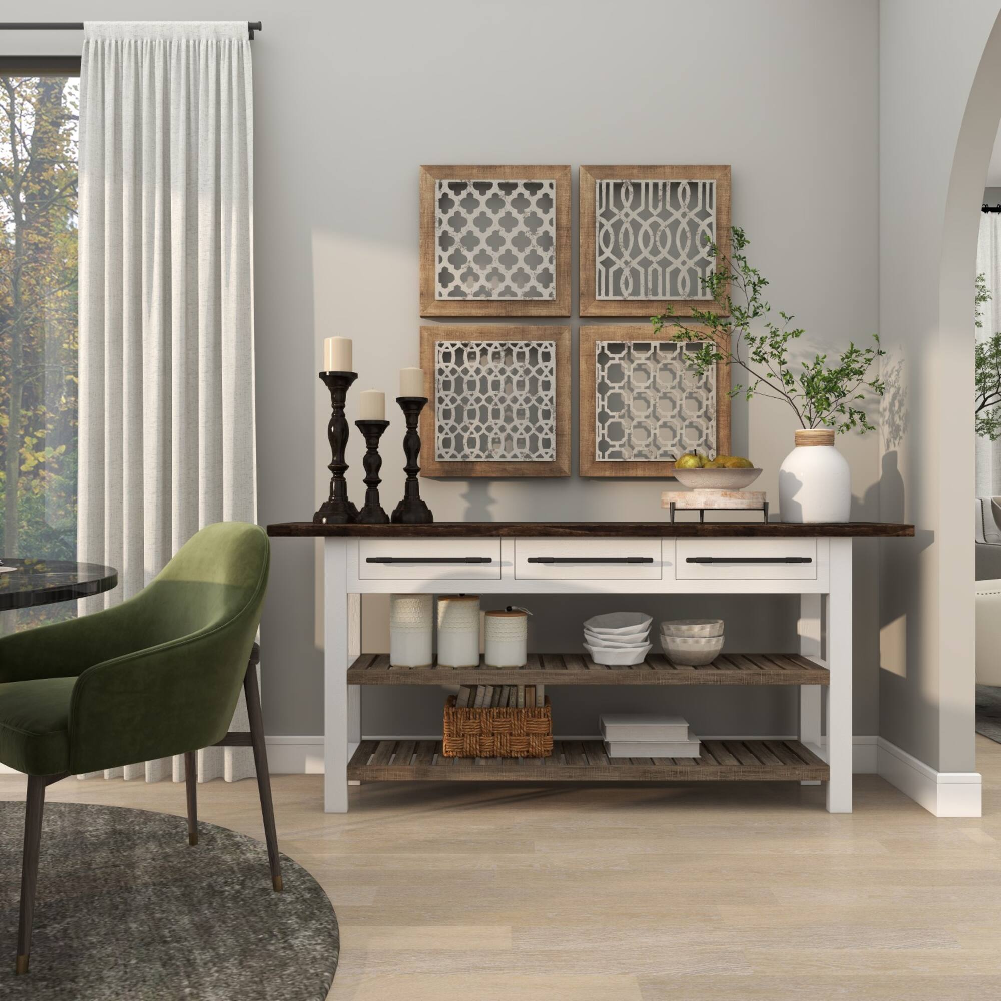 13" Cream Mango Wood Tray with Black Metal Leg